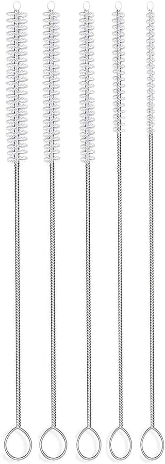 10" Tube Cleaning Brush Set, 5 Pack Large, Extra Long Nylon Straw Brushes with Flexible Handles for Bottles, Cleaning Straws, Pipe Cleaners, Keyboard, Glass, Guns, Detailing and Deep Cleaning, Black