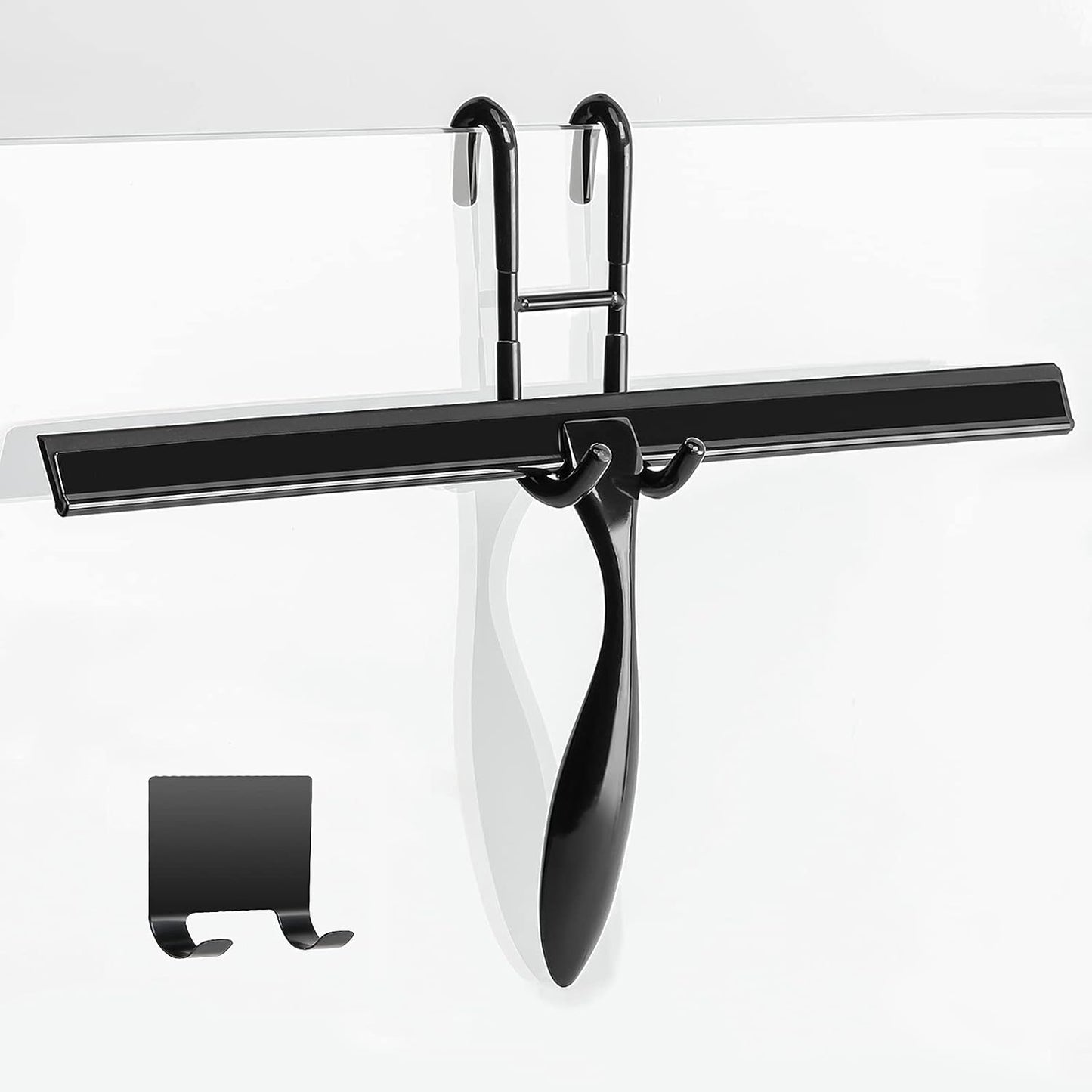 Simtive 12-Inch Shower Squeegee Set, Includes Shower Door Hook and Adhesive Hook, Squeegee for Shower Doors, Mirror and Window, Silver