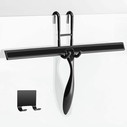 Simtive 12-Inch Shower Squeegee Set, Includes Shower Door Hook and Adhesive Hook, Squeegee for Shower Doors, Mirror and Window, Silver
