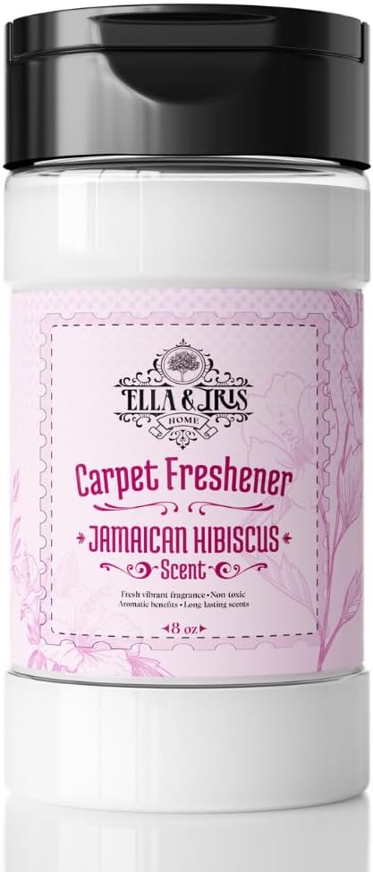 Ella & Iris Home Jamaican Hibiscus Carpet Freshener – Tropical Scent Natural Odor Eliminator & Deodorizer | Safe for Carpets, Rugs, Upholstery & Car Interiors | Made with Baking Soda