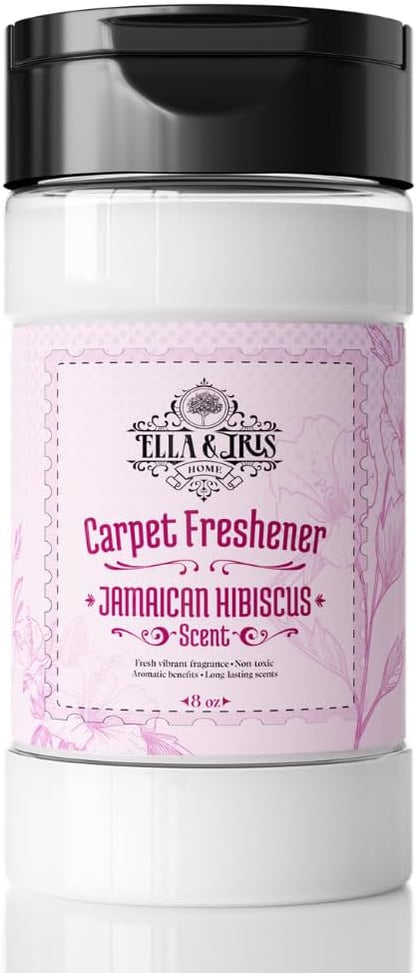 Ella & Iris Home Jamaican Hibiscus Carpet Freshener – Tropical Scent Natural Odor Eliminator & Deodorizer | Safe for Carpets, Rugs, Upholstery & Car Interiors | Made with Baking Soda