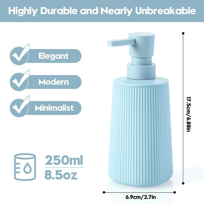 Small Soap Dispenser for Bathroom and Kitchen, Modern Farmhouse Striped Style Plastic Hand Soap Dish Soap Dispenser with Pump Matte Black