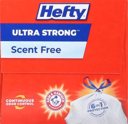 Hefty Ultra Strong 13-Gallon Trash Bags, Tall Kitchen, Drawstring Closure, Odor Control, White, Unscented, 40-Pack