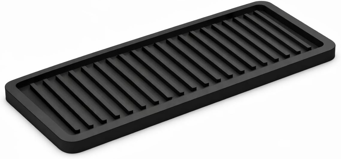 ZAPPOWARE Silicone Kitchen Sink Caddy Sponge Holder 11"x 4.33", Gray - Bathroom Vanity Tray Organizer, Kitchen Soap Tray for Dish Scrubber, Soap Dispenser and Sponge