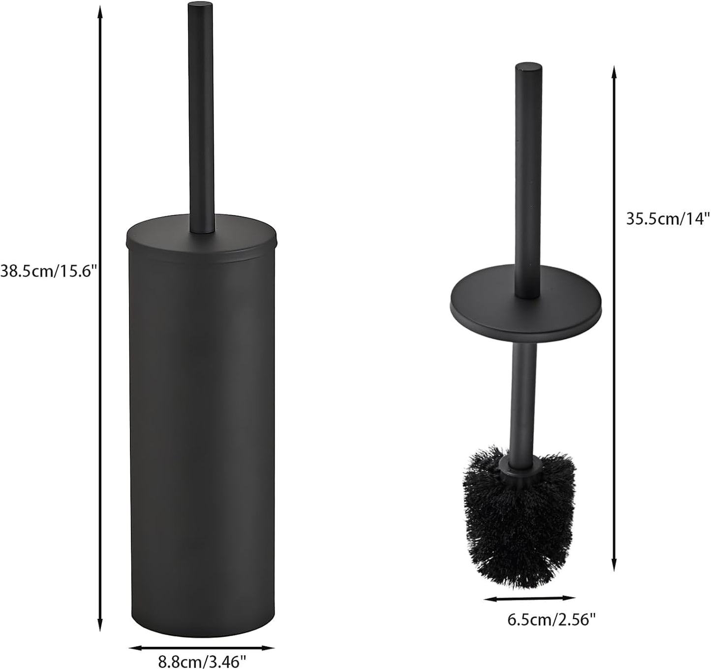 Brushed Gold Toilet Brush and Holder Set - Stainless Steel Toilet Bowl Scrubber with Replaceable Head & Splash Guard