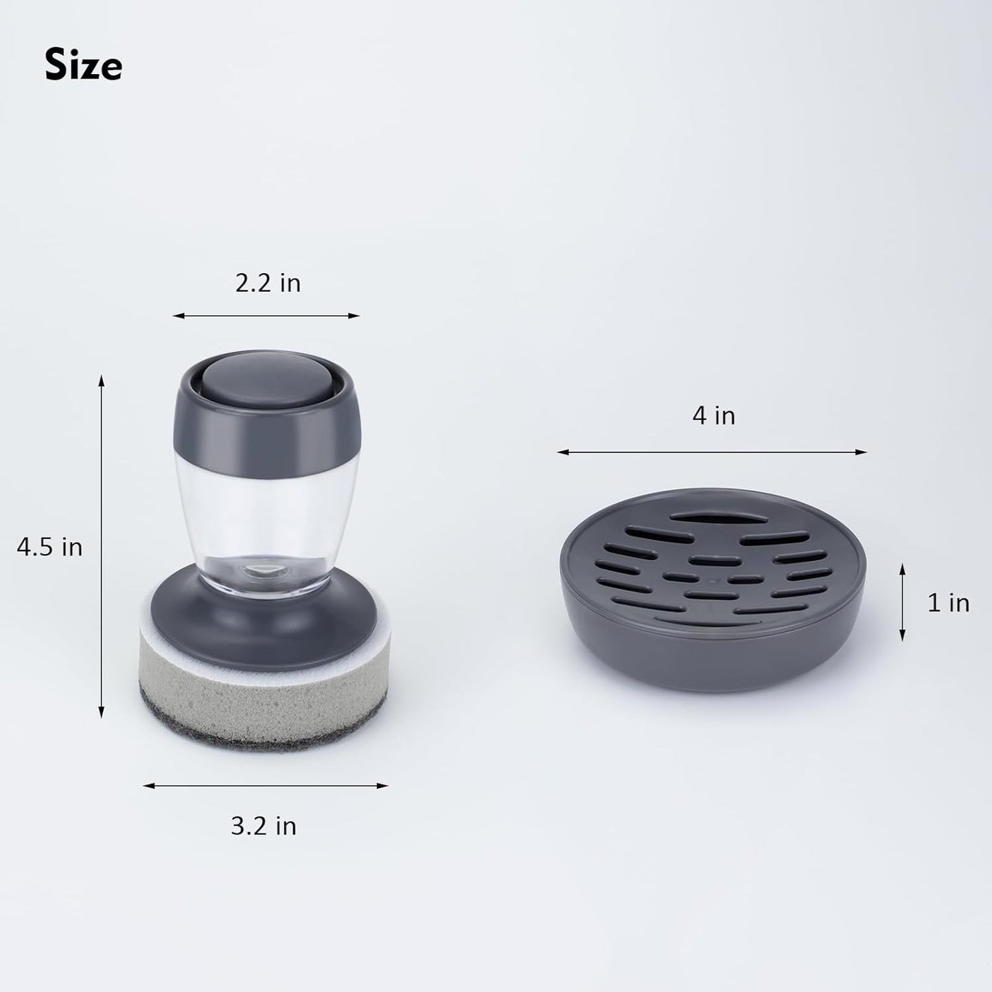 DAPOWER Dish Brush with Soap Dispenser, Kitchen Scrub Brush for Dishes Pots Pans Sink Cleaning, Dish Scrubber with Holder Set (Grey 2-Pack Combo Set)