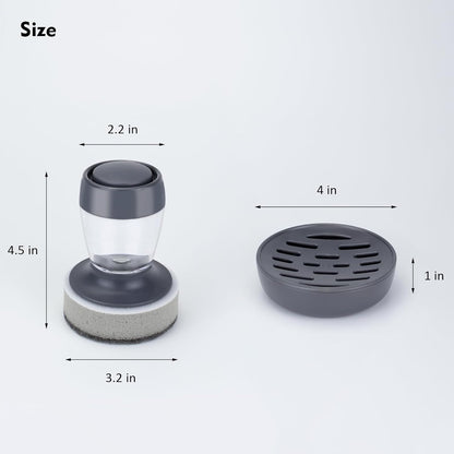 DAPOWER Dish Brush with Soap Dispenser, Kitchen Scrub Brush for Dishes Pots Pans Sink Cleaning, Dish Scrubber with Holder Set (Grey 2-Pack Combo Set)