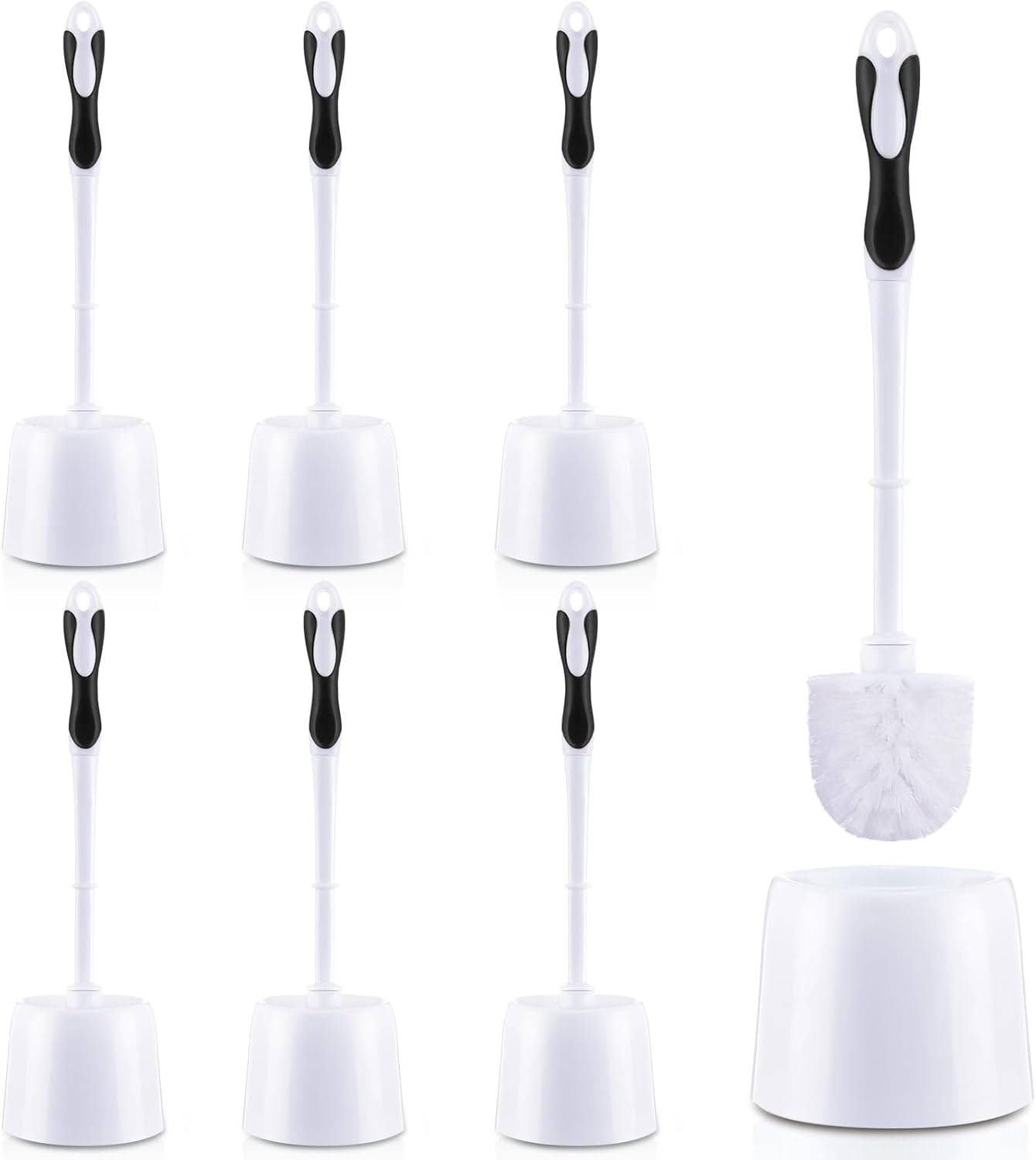 Tioncy 6 Pack Toilet Brush with Holder, 14.96 Inch Toilet Bowl Brush Set, Stiff Bristles Scrubber for Deep Cleaning, Base Caddy, Bathroom Cleaning Supplies (Blue,White)