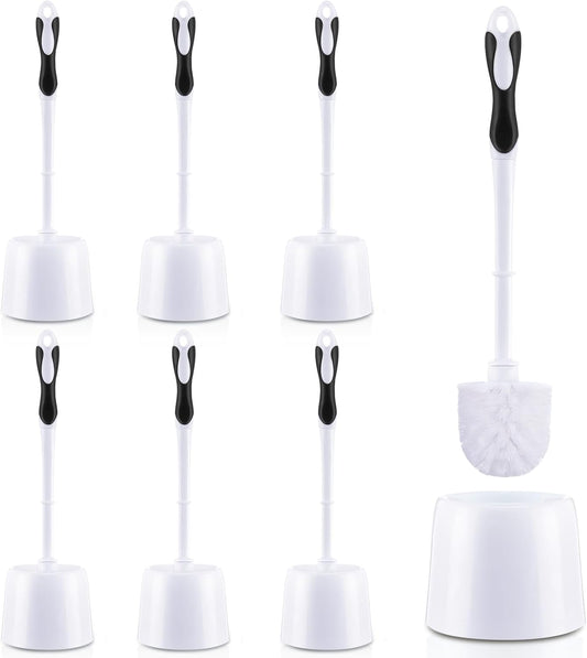 Tioncy 6 Pack Toilet Brush with Holder, 14.96 Inch Toilet Bowl Brush Set, Stiff Bristles Scrubber for Deep Cleaning, Base Caddy, Bathroom Cleaning Supplies (Blue,White)