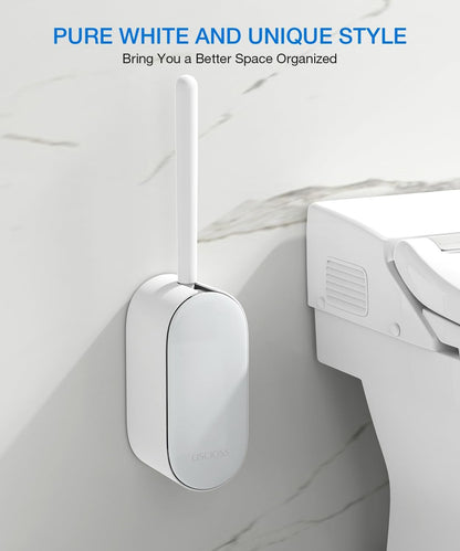 Toilet Bowl Brush and Holder, OSCIOSS Toilet Brush Set with Ergonomic Design, Compact Size, Durable Bristles, RV Toilet Brushes & Holders for Dead Corner Clean, White