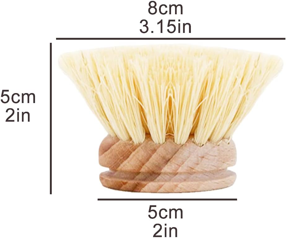 AMERWASH PLUS Dish Brush with Wooden Handle, Natural Kitchen Brush for Dishes Vegetable, Pots and Pans, Tampico Fiber Bristles Scrubber, Extra 3 Pack Replacement Head Included