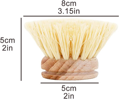 AMERWASH PLUS Dish Brush with Wooden Handle, Natural Kitchen Brush for Dishes Vegetable, Pots and Pans, Tampico Fiber Bristles Scrubber, Extra 3 Pack Replacement Head Included