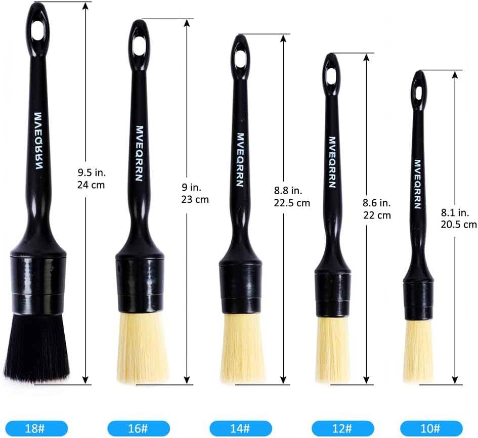 MVEQRRN Boars Hair Ultra Soft Detailing Brushes Set, 4 Pcs Premium Natural Boars Bristles, 1 Pcs Duster Detail Brush for Cleaning Car Interior Dashboard Leather Seat