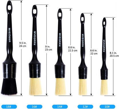 MVEQRRN Boars Hair Ultra Soft Detailing Brushes Set, 4 Pcs Premium Natural Boars Bristles, 1 Pcs Duster Detail Brush for Cleaning Car Interior Dashboard Leather Seat