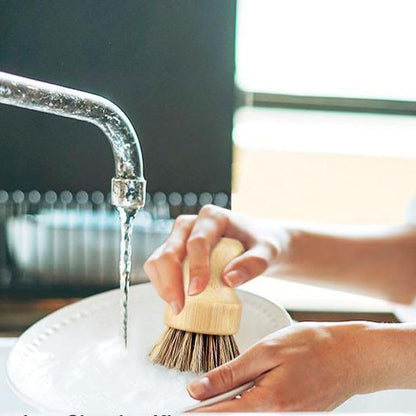 Bamboo Dish Brush with Handle - Soft Bristle, Non Toxic Dish Scrubber Compostable & Sustainable Bamboo Scrub Brush for Dishes, Pots and Pans