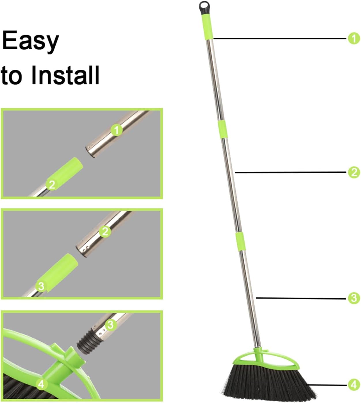 Soft Bristles Green Angle Broom and Dustpan Set, Long Handle Household Indoor Broom with Dustpan Combo Set for Room Kitchen Lobby Office Hardwood Floor Sweeping Floor Cleaning
