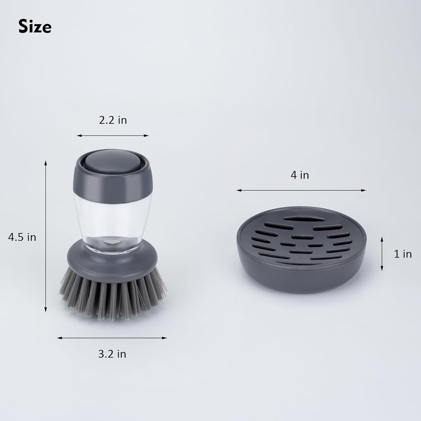 DAPOWER Dish Brush with Soap Dispenser, Kitchen Scrub Brush for Dishes Pots Pans Sink Cleaning, Dish Scrubber with Holder Set (Grey 2-Pack Combo Set)