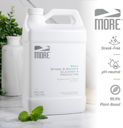 MORE Stone & Quartz Cleaner + Protector - Water-Based Surface Spray - Granite, Quartz & Marble Cleaner - For Kitchen & Bathroom Countertops & Floors - Peppermint-Thyme Essential Oil - Pint (16oz)