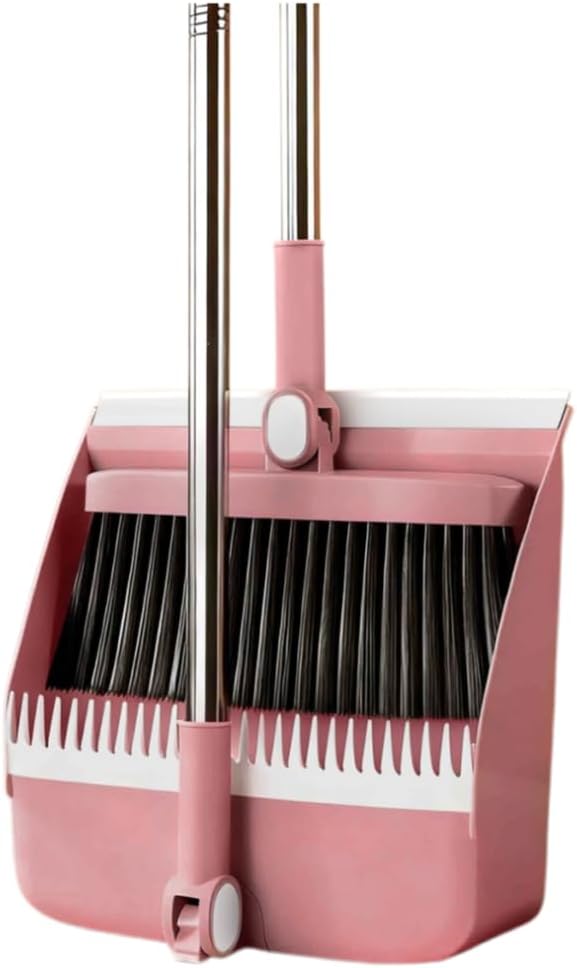 2-in-1 Broom with Dustpan Combo Set,Long Handle Broom Dustpan Combo with Dustpan Teeth to Automatically Clean Hair for Home, Indoor or Outdoor Cleaning Hall Floor (Gray)