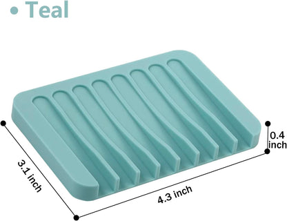 Self Draining Soap Dishes, 3 Pcs Silicone Soap Saver, Waterfall Drainer Soap Holder for Bathroom, Extend Soap Life, Keep Soap Bars Dry Clean & Easy Cleaning (White, Gray, Teal)