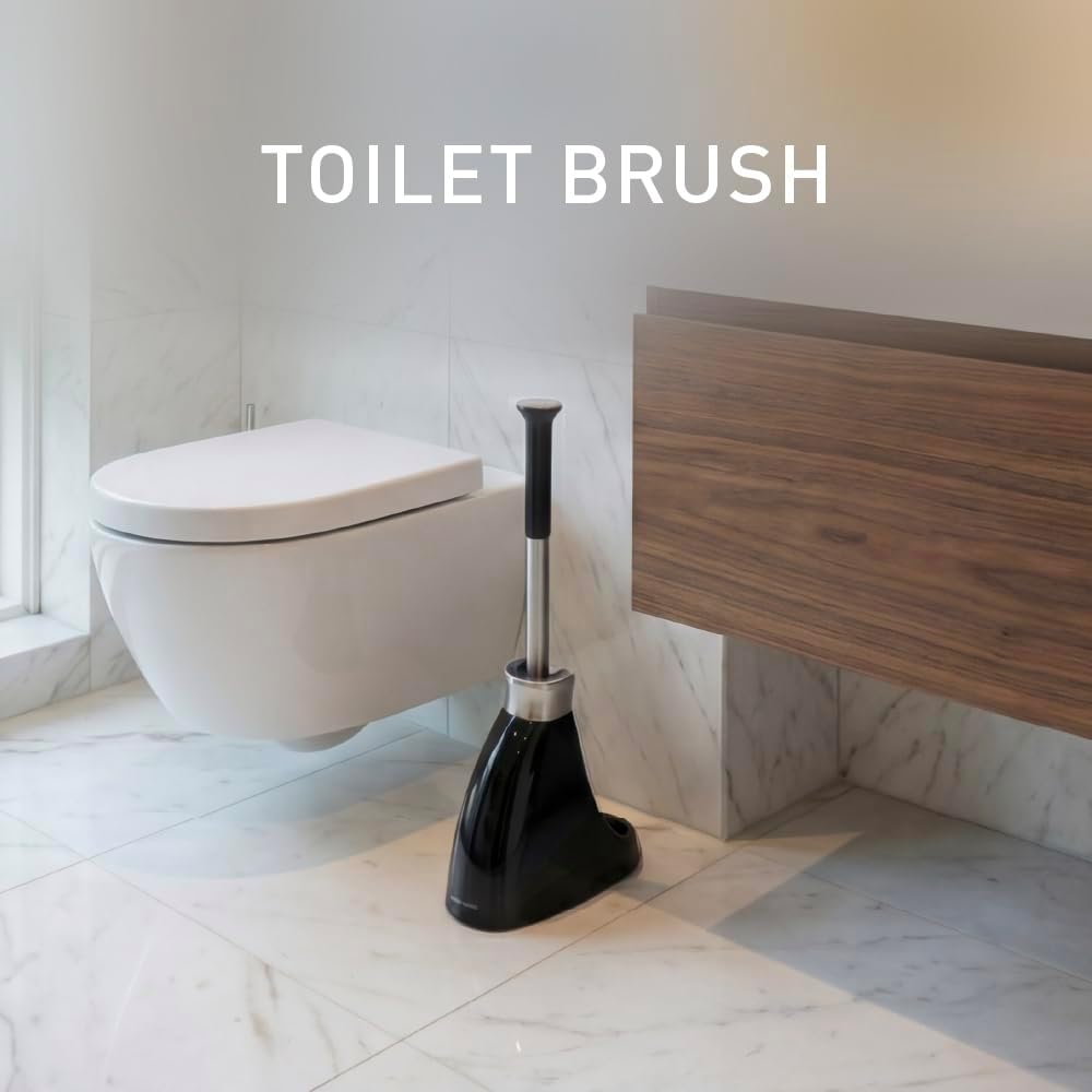 simplehuman Replacement Toilet Brush Head, Easy Screw On, Stiff Outer Bristles, Black Plastic