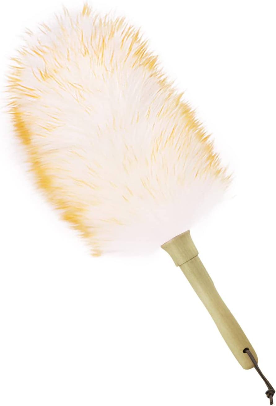 Extendable Lambswool Duster Stainless Steel Handle 133" Removable Feather Duster for Cleaning Ceiling Fans Interior Roof Furniture, Brown