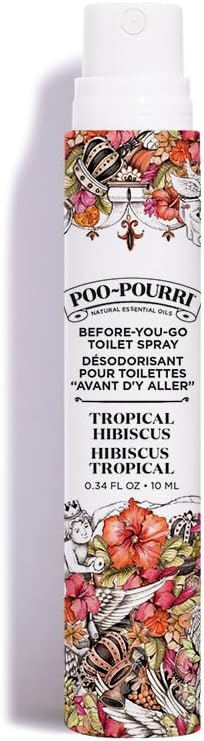 Poo-Pourri Before-You-Go Pocket Toilet Spray, Travel Essentials, Tropical Hibiscus, 1 Fl Oz, Up to 50 Uses, On-The-Go Bathroom Odor Deodorizer with Essential Oils, TSA Approved Size, Hibiscus, Apricot