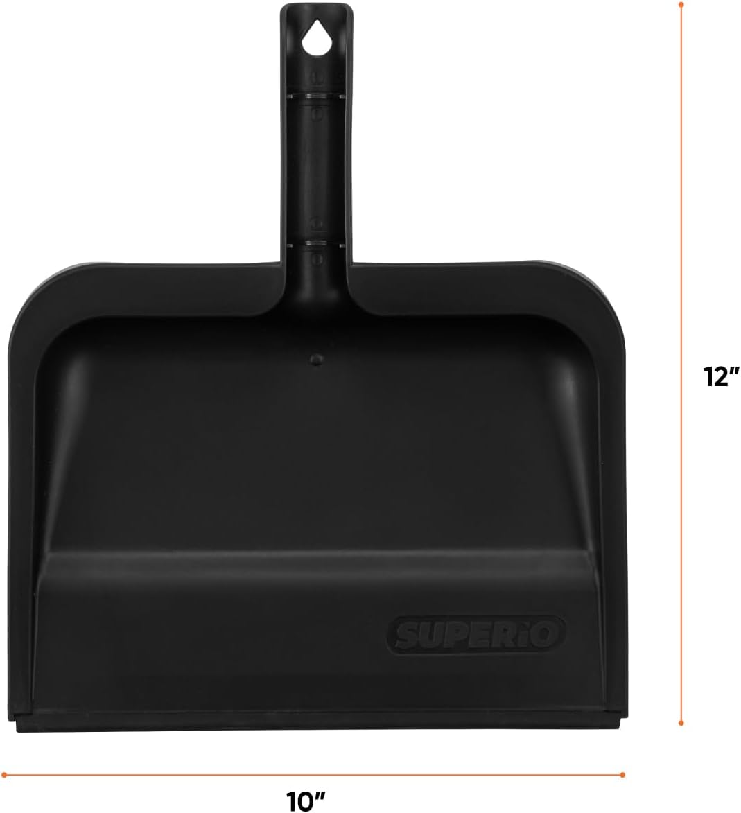Superio Clip-On Dustpan with Rubber Lip - 10-inch Wide Durable Plastic Dust Pan with Comfort Grip Handle, White, 1-Pack