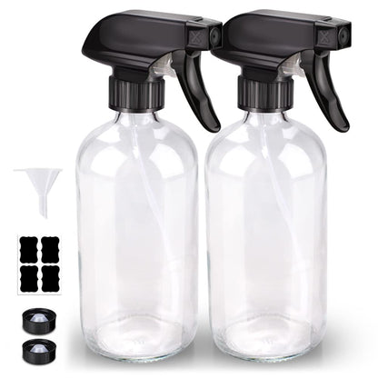 Bontip Glass Spray Bottle, Amber Glass Spray Bottle Set & Accessories Refillable for Plants Window Cleaners Aromatherapy Facial Hydration Watering Flowers Hair Care (2 Pack/16 oz) (Amber)