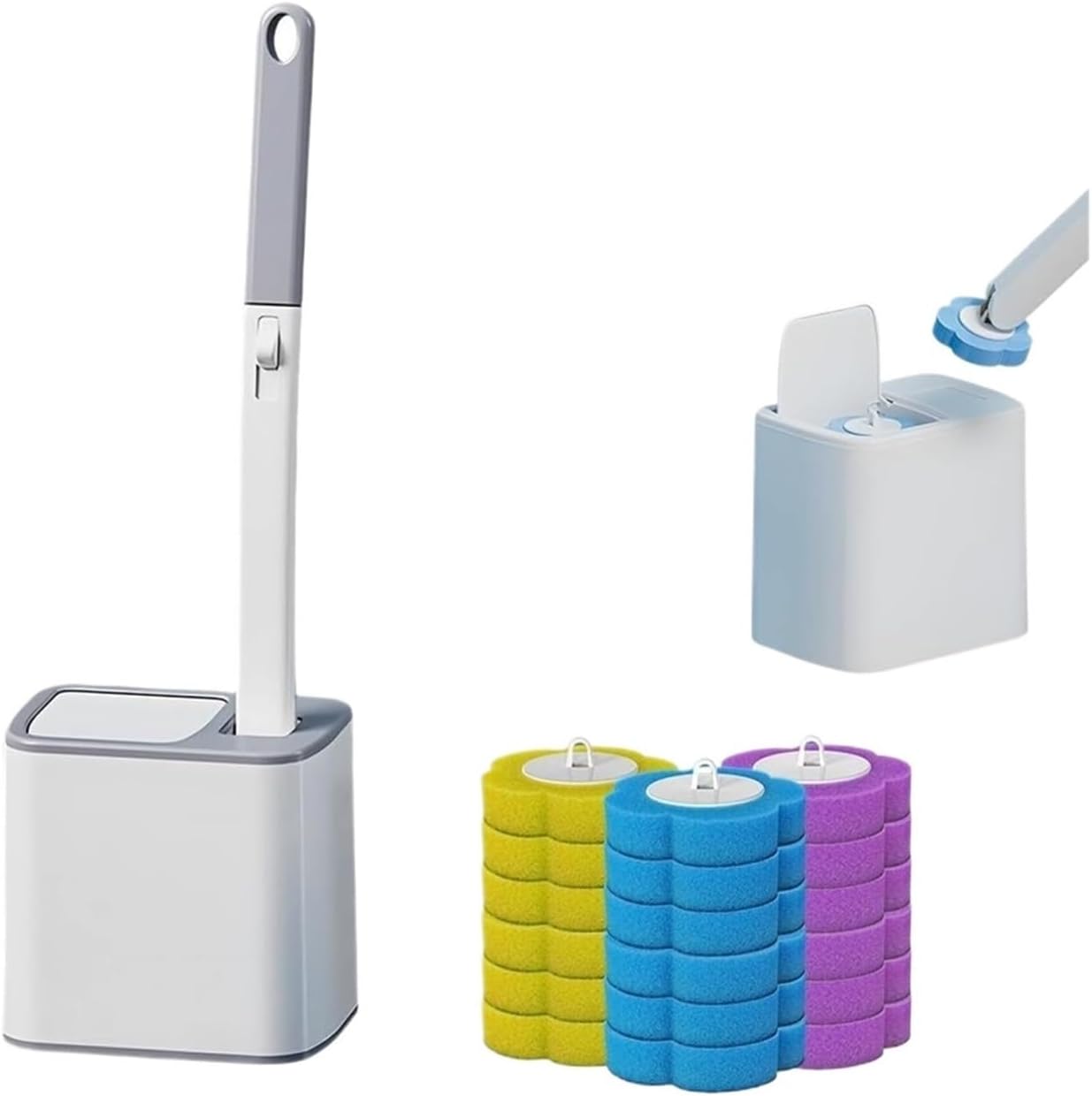 Disposable Toilet Wand Cleaning System with 18 Refill Heads, Wall Mounted Toilet Brush Holder for Bathroom, Hygienic No-Touch Toilet Bowl Cleaner(Wihte+18pcs Brush Heads)