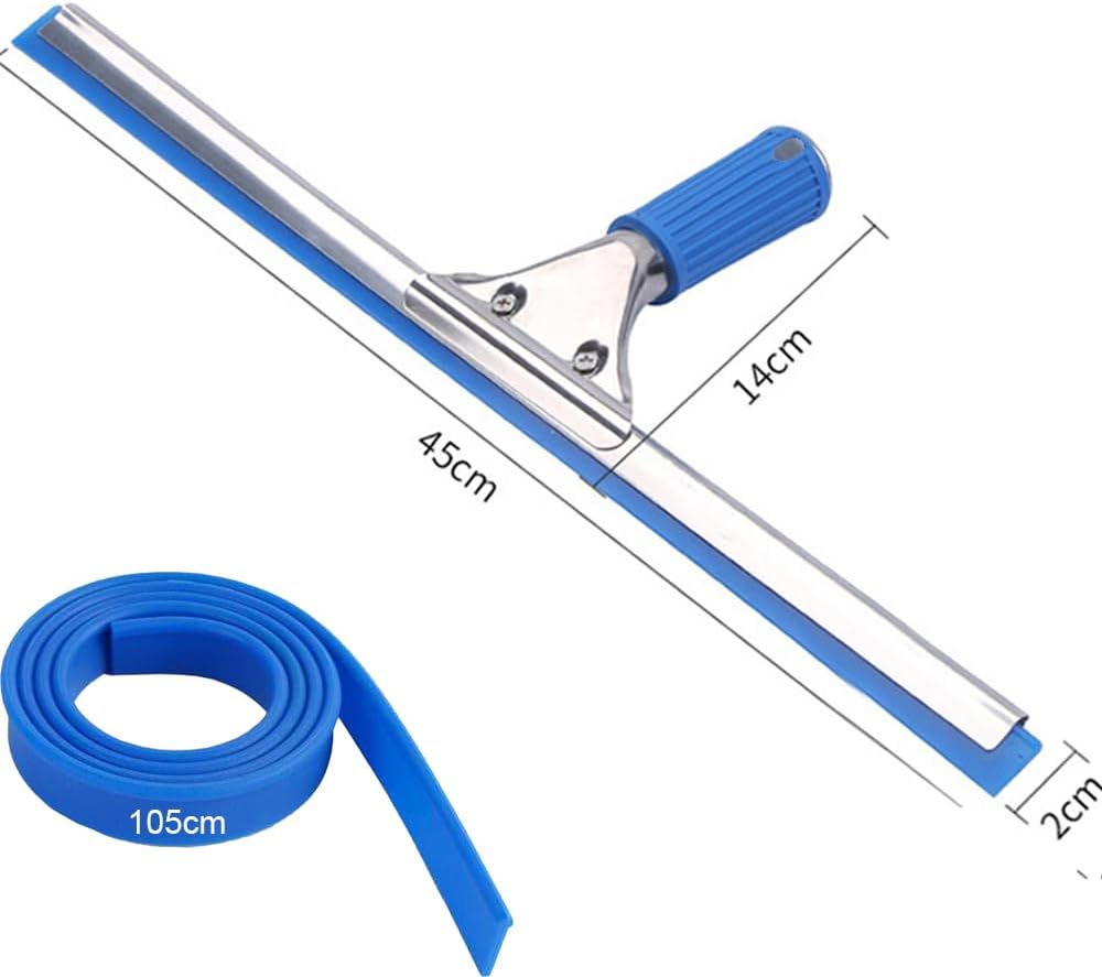 45cm 18in Grip Glass Squeegee for Window Cleaning,Stainless Steel All Purpose Squeegee with Non-Slip Handle for Shower Doors Window Car Mirror Glass (18in/45cm, Black)