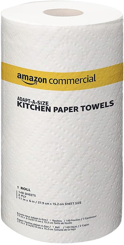 AmazonCommercial 2-Ply White Adapt-a-Size Kitchen Paper Towels, Absorbent, Thick, Individually Wrapped, 140 Towels per Roll (30 Rolls), 4200 Count