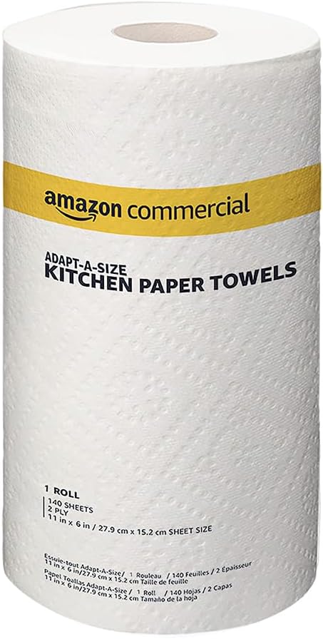 AmazonCommercial 2-Ply White Adapt-a-Size Kitchen Paper Towels, Absorbent, Thick, Individually Wrapped, 140 Towels per Roll (30 Rolls), 4200 Count