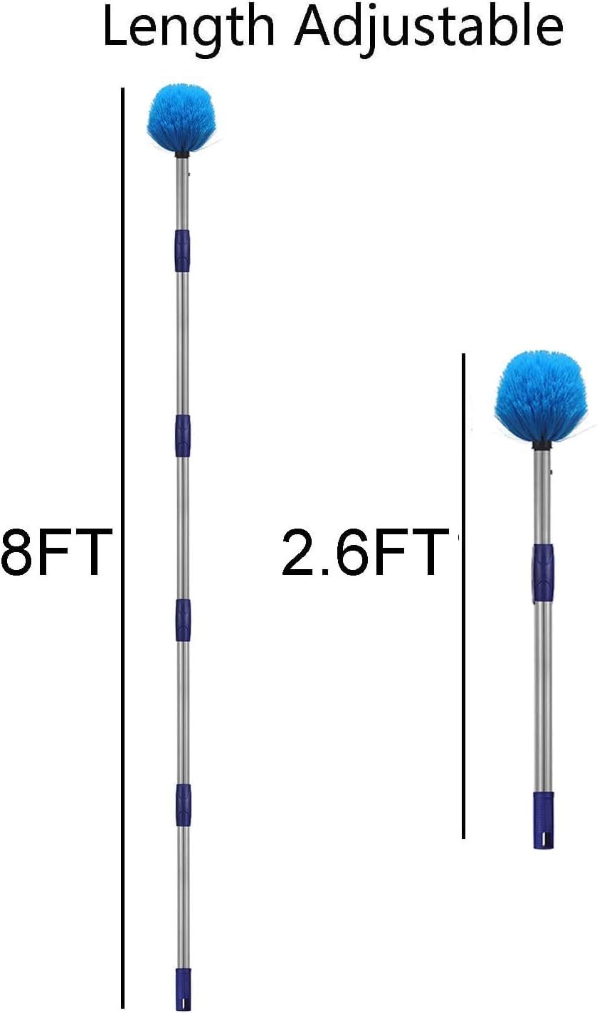 Cobweb Duster with Pole, 4ft Stainless Steel Pole Cobweb Brush with Medium-Stiff Bristles for Walls Beams Shelves Iight Fixtures and Window Screens