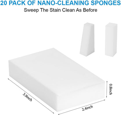 Magic Sponge Eraser Multi-Functional Melamine Sponge Foam Pads Extra Thick Kitchen Dish Sponges Household Cleaning for Kitchen Bathtub Shoes 20 Pack