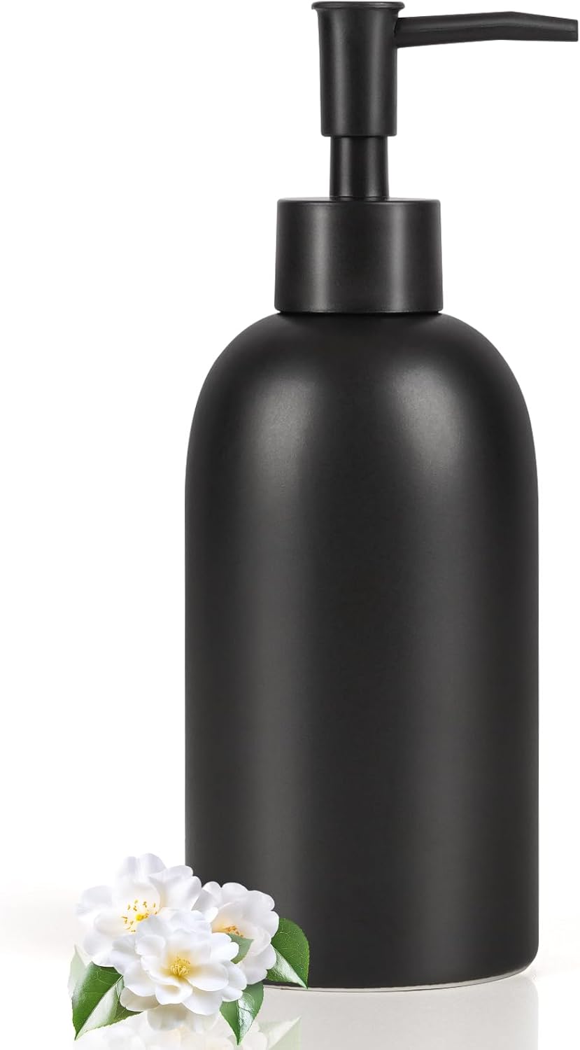 Natheeph Dish Soap Dispenser, Hand Soap Dispenser Ceramic Bottle, Refillable Liquid Great for Kitchen Dish Soap, Hand Soap, Essential Oil & Lotion (Bright White)