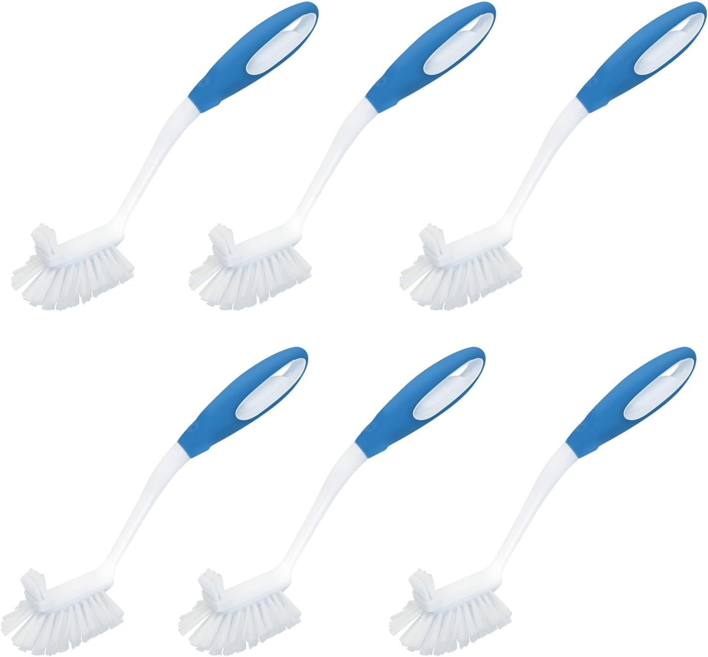 Dish Brush Scrubber for Kitchen, 2 Pack, by LOLA, Has Stiff Bristles & Food Scraper, Comfort No-Slip Grip Handle, Safe for Non-Stick & Coated Cookware