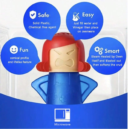 Angry Mama Microwave Cleaner only with Water and Vinegar Cleans your Kitchen Easily and Safe without Chemical Agent, Reusable Cute Steam Remover as Lovely Tool and Gift to Cooker Auto Cleaning