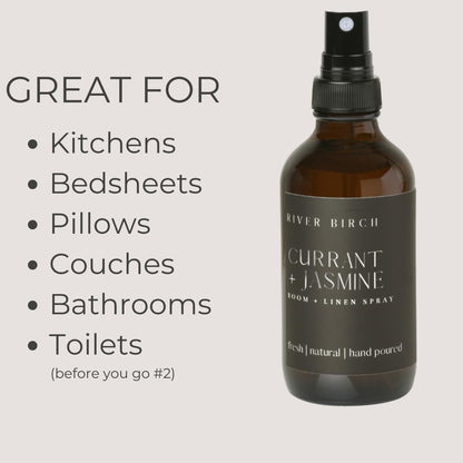 River Birch Luxury Linen and Room Spray - Home Signature Scent Balsam and Cedar Room Fragrance Spray - Fragrant Fresh Linen Air Freshener For Bedding - Handmade in Texas - 4 oz Glass Amber Bottle