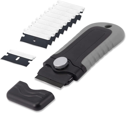 Gomake Razor Blade Scraper Tool with Blade Storage Container, Glass Cooktop Stove Scraper with 10PCS Stainless Steel Blades for Glass Clean,Paint,Old Label,Decal Sticker,Adhesive Remover