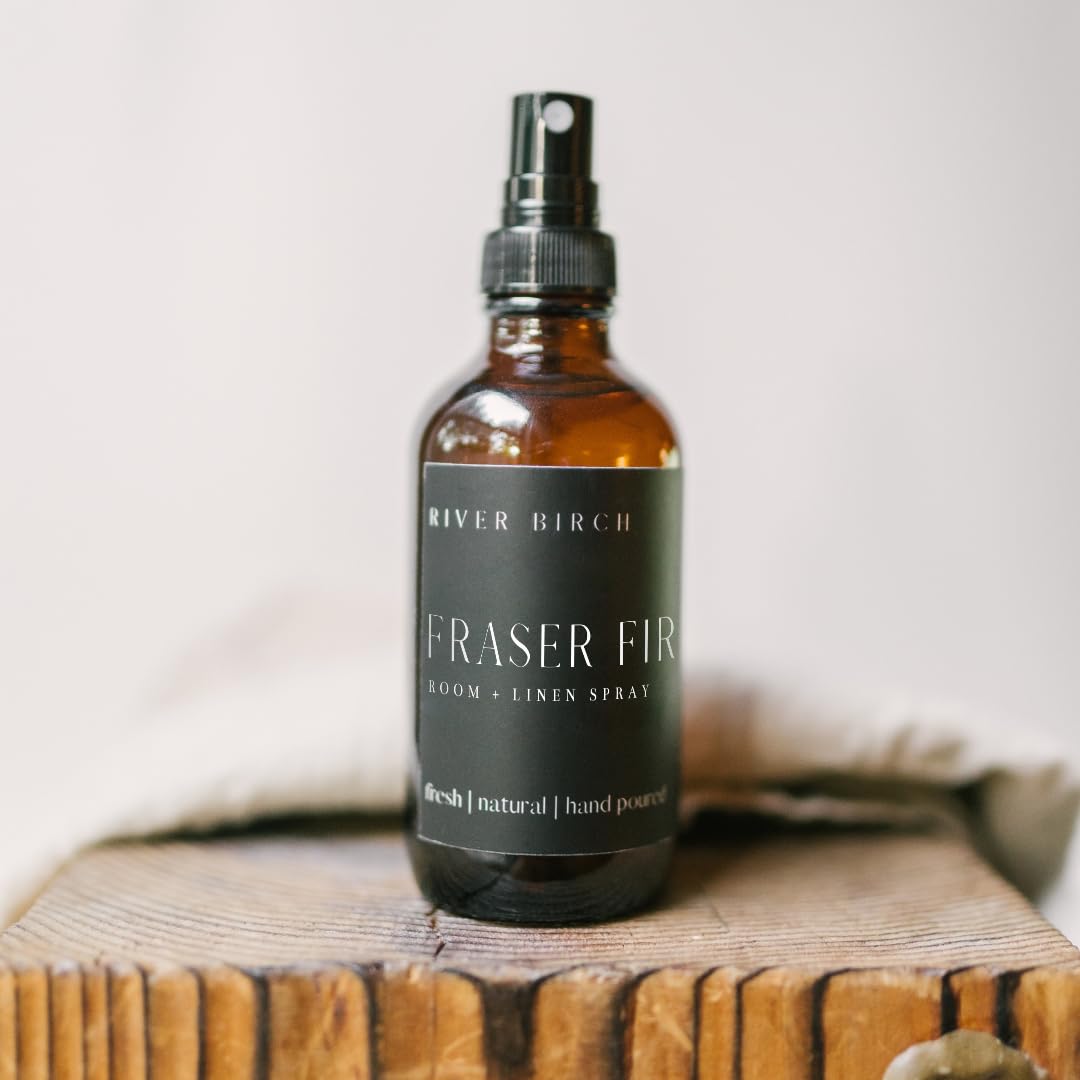 River Birch Luxury Linen and Room Spray - Home Signature Scent Balsam and Cedar Room Fragrance Spray - Fragrant Fresh Linen Air Freshener For Bedding - Handmade in Texas - 4 oz Glass Amber Bottle