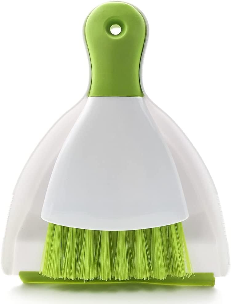Small Hand Dust Pan and Brush - Small Broom and Dustpan Set, Mini Broom and Dustpan, Compact Dustpans and Brush for Home Cleaning, Sofa, Desk, Guinea Pig Cage, Cat Litter, etc. (Light Green)