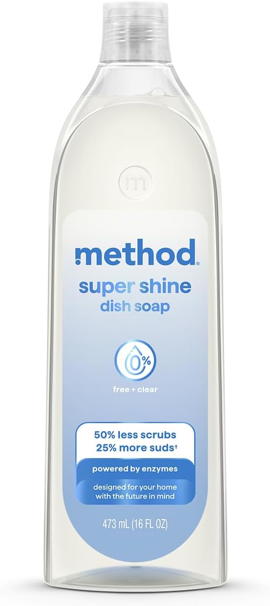 Method Super Shine Liquid Dish Soap, Powered by Enzymes, Coastal Citron Scented, 16 fl oz