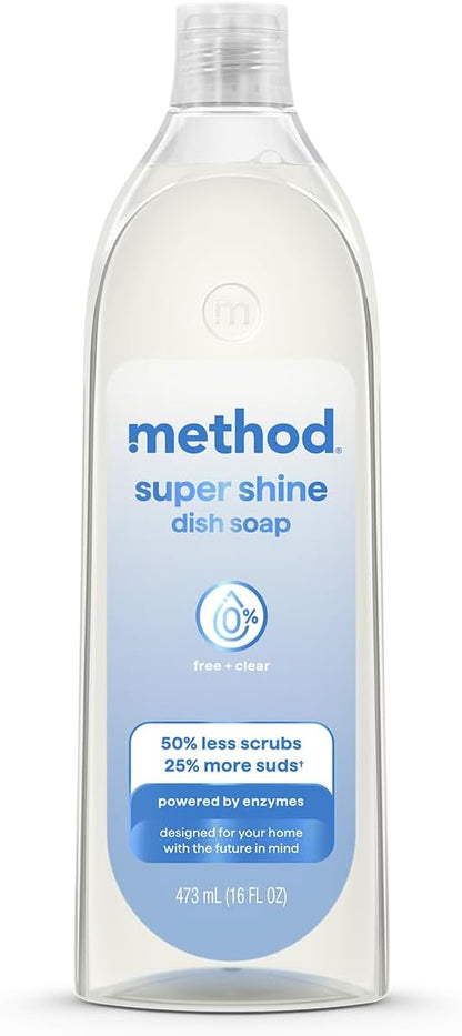 Method Super Shine Liquid Dish Soap, Powered by Enzymes, Coastal Citron Scented, 16 fl oz