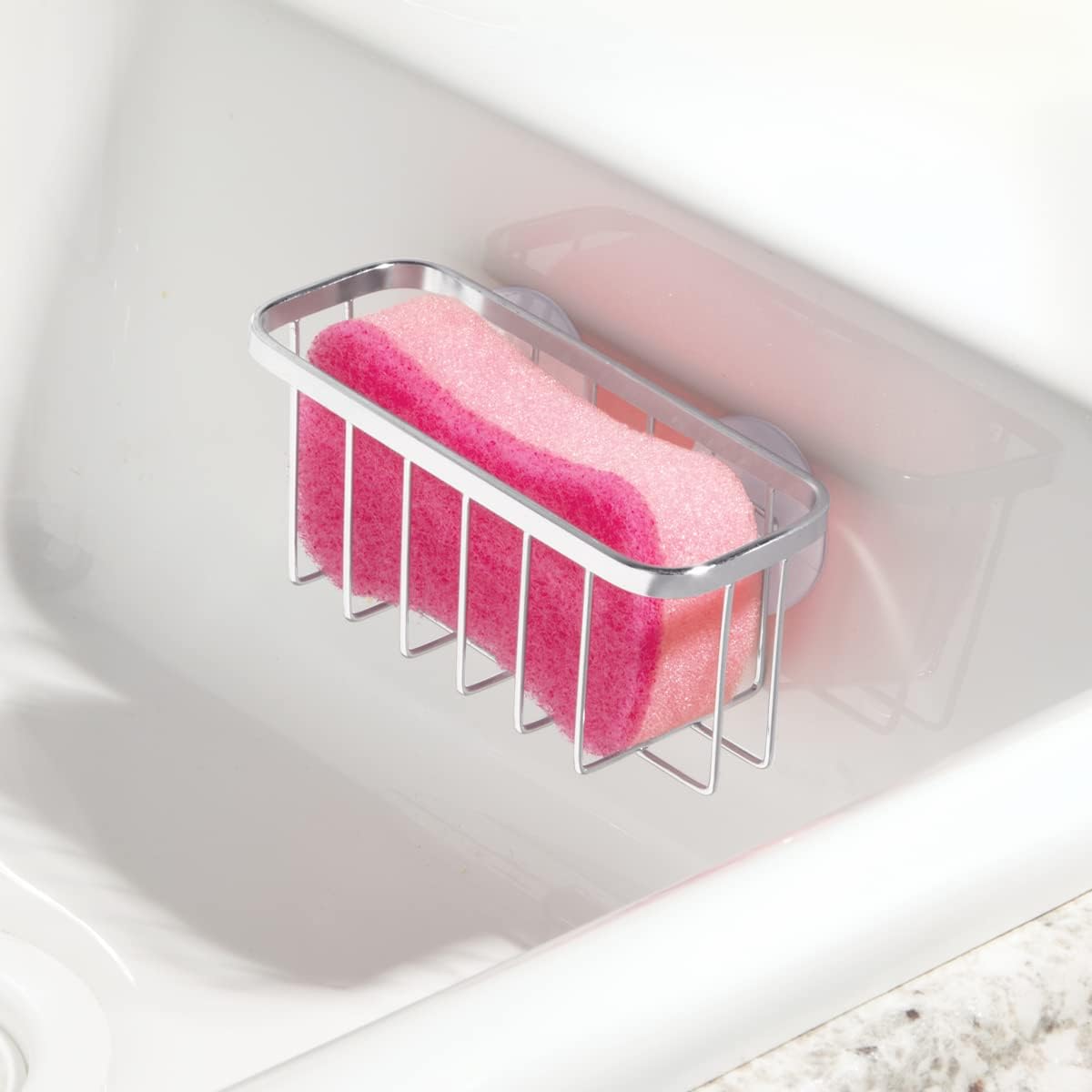 iDesign Stainless Steel Suction Sponge Holder, Kitchen Sink Sponge Caddy Organizer, 2-Pack, Polished