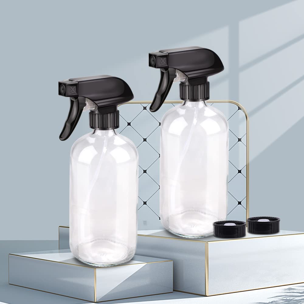 Bontip Glass Spray Bottle, Amber Glass Spray Bottle Set & Accessories Refillable for Plants Window Cleaners Aromatherapy Facial Hydration Watering Flowers Hair Care (2 Pack/16 oz) (Amber)