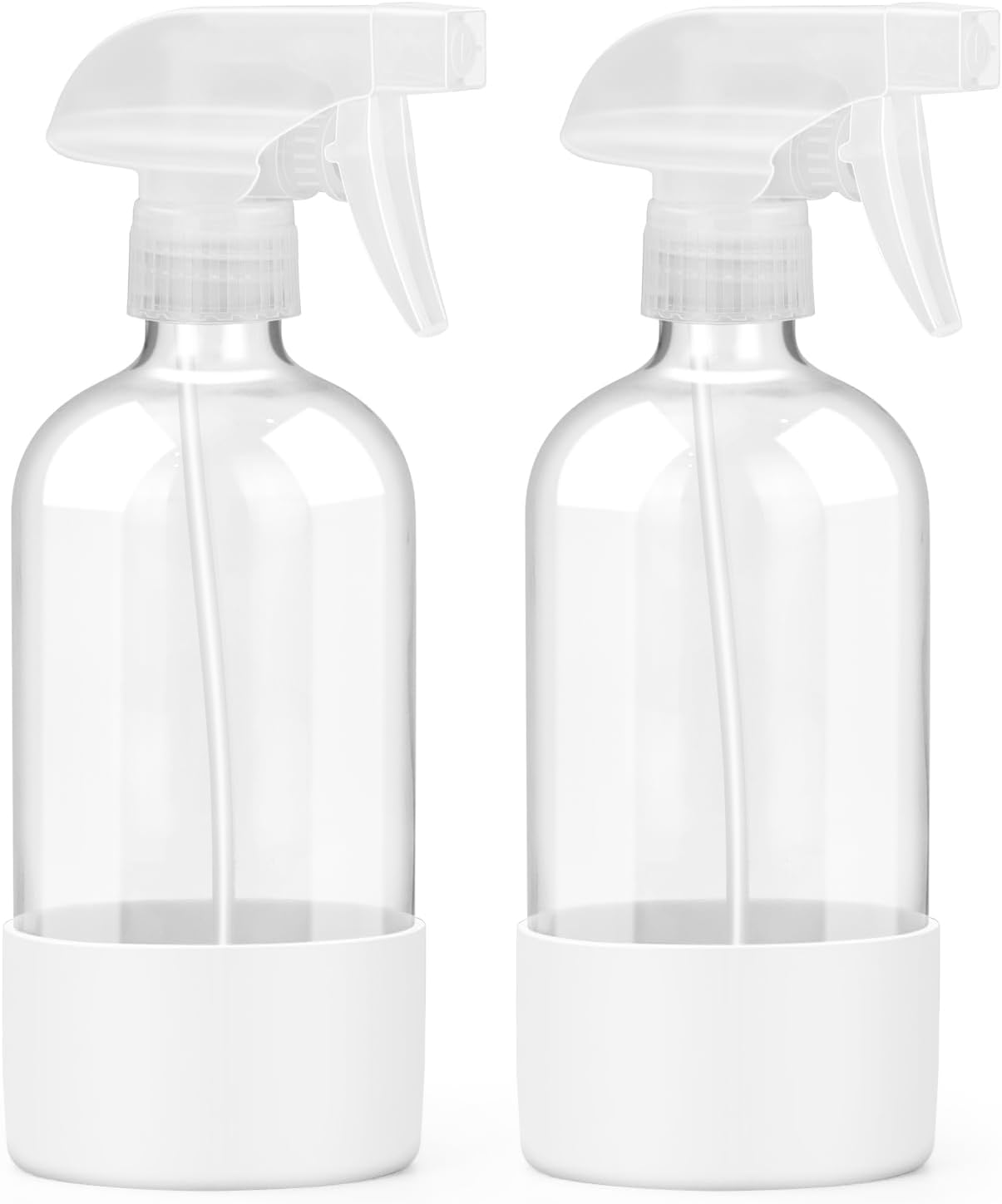 Worldgsb 2 Pack Glass Spray Bottles with Silicone Sleeve, 16 oz Empty Refillable Containers with Adjustable Spray Nozzles, Spray Bottles for Hair, Cleaning Solutions and Plants Blue&Grey