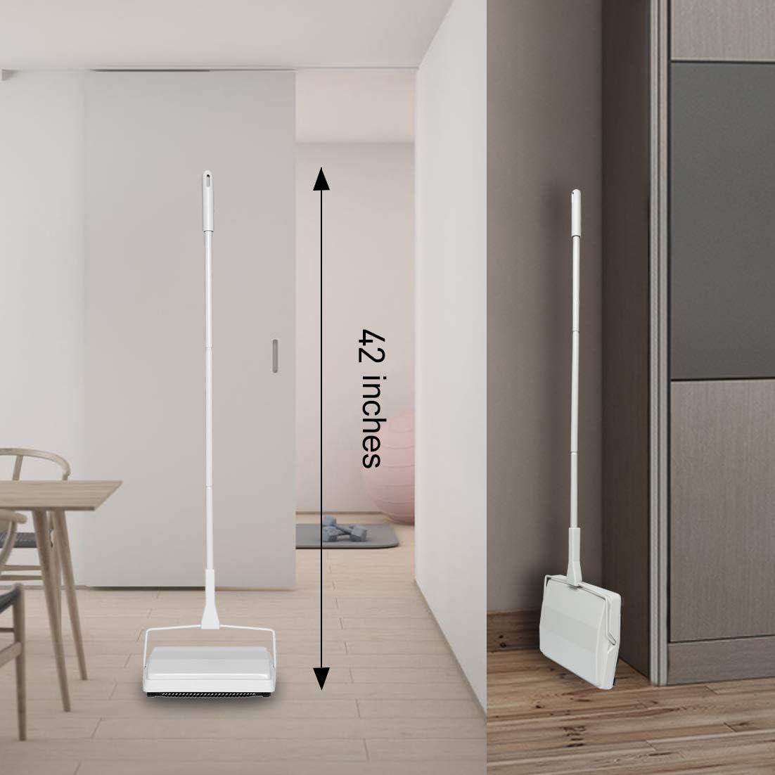 JEHONN Carpet Floor Sweeper Manual with Horsehair, Non Electric Quite Rug Roller Brush Push for Cleaning Pet Hair, Loose Debris, Lint (Black)