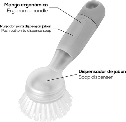 Vigar Rengo Soap Dispensing Dish Brush, Dish Brush with Soap Dispenser for Pot Scrubber, Dishes, Sink Cleaner, and Kitchen Essentials, Black