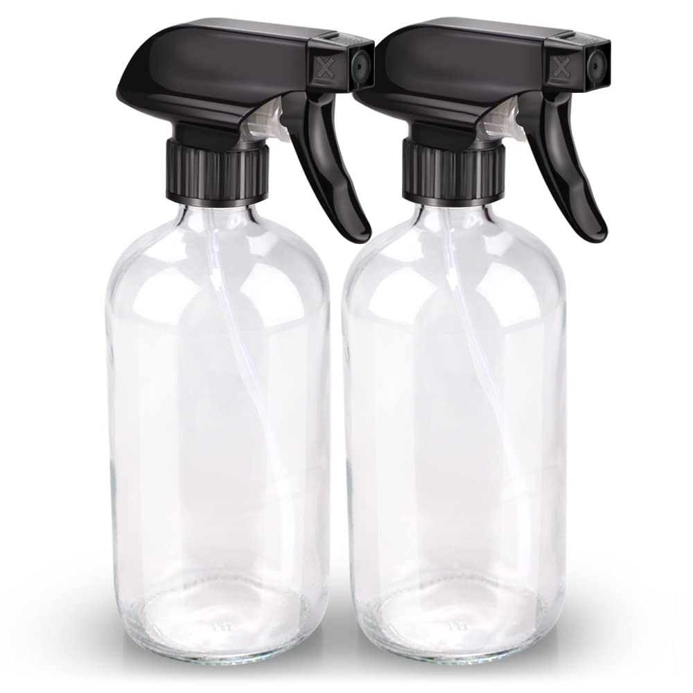 Bontip Glass Spray Bottle, Amber Glass Spray Bottle Set & Accessories Refillable for Plants Window Cleaners Aromatherapy Facial Hydration Watering Flowers Hair Care (2 Pack/16 oz) (Amber)